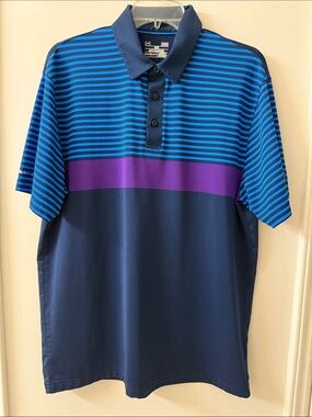 Under Armour Navy Polo with Blue Stripes and Purple Band